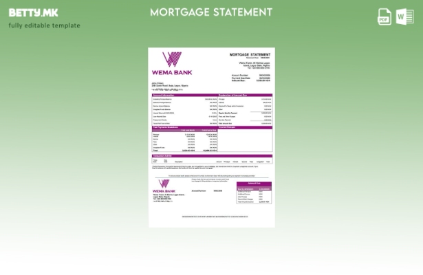 модерен стил Нигерија Wema Bank изјава за хипотека Шаблон за Word и PDF